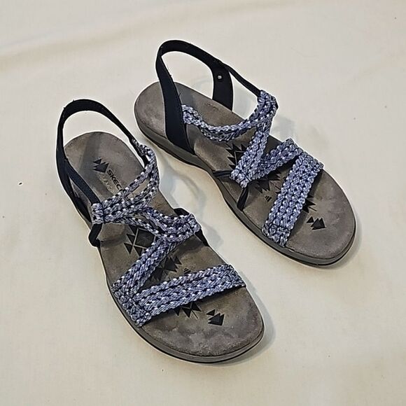 Skechers Memory Foam Sandals Strappy Comfy Soft Stretch Blue Gray Women's 8 - Picture 1 of 6